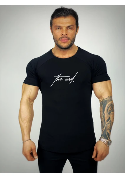 Black İstanbul Baykuş Baskılı Fitness T-Shirt