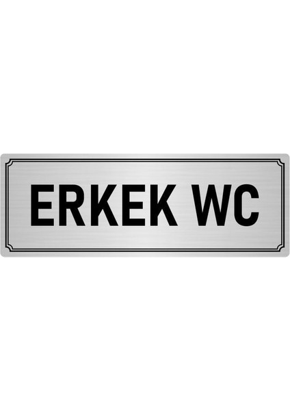 Metal Yönlendirme Levhası, Departman Kapı İsimliği Erkek Wc 10X20 cm Gümüş Renk