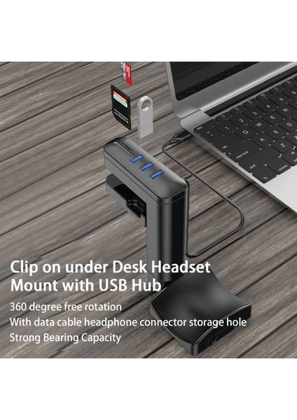 USB Hub Abs ile Kulaklık Ekran Rafında Kulaklık Rafı Kaymayı Önleyici Ekran Klipsi (Yurt Dışından)