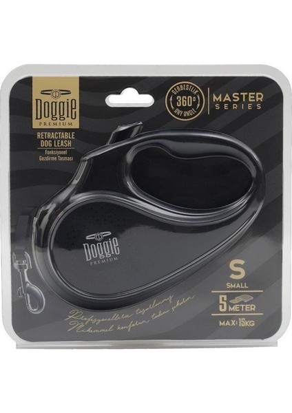 Doggie Otomatik Köpek Tasması Master Small 5 Metre Siyah