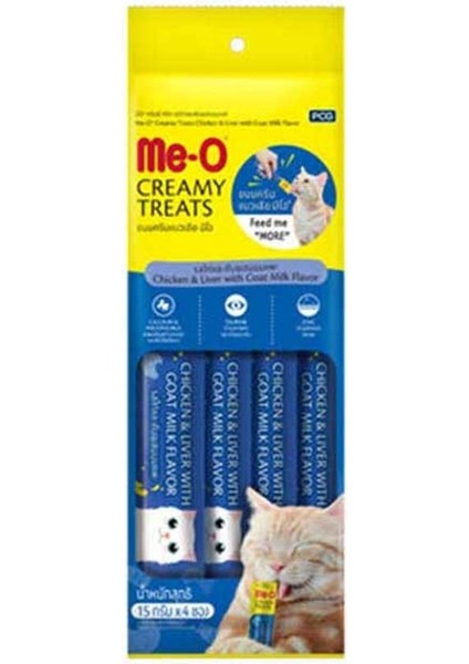 Me-O Creamy Treats Tavuk Karaciğer ve Keçi Sütlü Ek Besin ve Kedi Ödülü 4X15GR