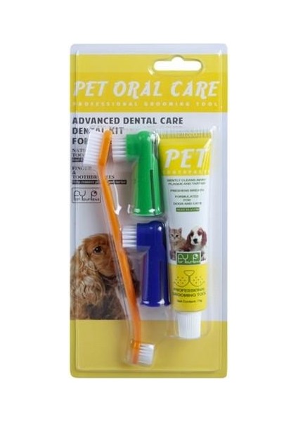 Pet Oral Care Biftek Aromalı Köpek Diş Fırçacı ve Macunu Temizleme Seti