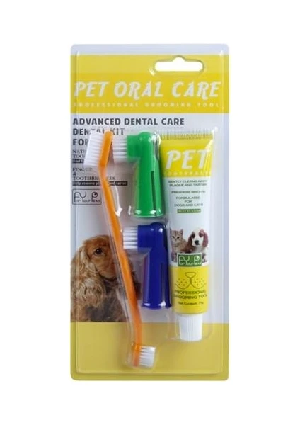 Pet Oral Care Biftek Aromalı Köpek Diş Fırçacı ve Macunu Temizleme Seti