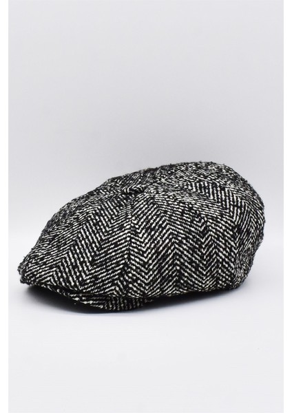 Erkek Yünlü Zikzak Desenli Kasket Şapka Siyah modelleri