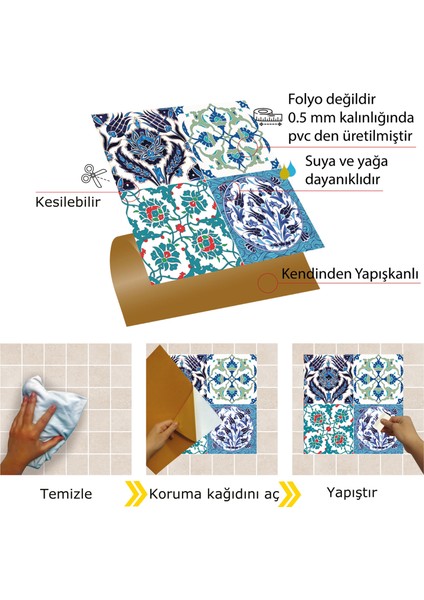 Kendinden Yapışkanlı Banyo Mutfak Kaplama Çini 010 Karma Desenli Pvc Karo 30X30 cm 56 Adet 5m2