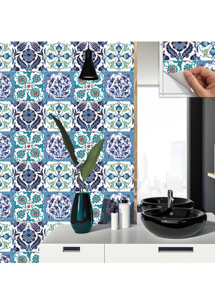 Kendinden Yapışkanlı Banyo Mutfak Kaplama Çini 010 Karma Desenli Pvc Karo 30X30 cm 56 Adet 5m2