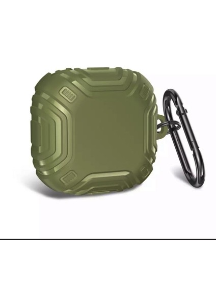 Samsung Galaxy Buds 2 Kılıf Sert Silikon Çizgi Desenli SF19 Koyu Yeşil