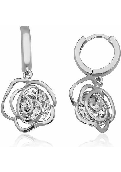 Gümüş Sallantılı Gül Kadın Küpe