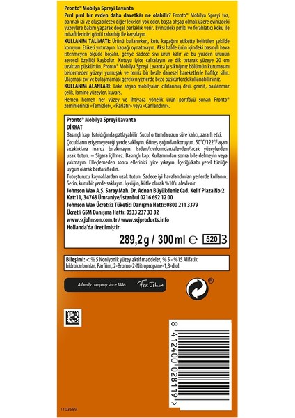 Mobilya Spreyi, Lavanta, 300 ml fiyatları