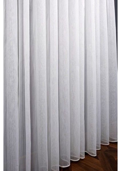 Taç Mat Çizgili Ekru Ekstraforlu Pilesiz Tül Perde Tek Kanat - Ekru 100 x 240 cm indirimleri