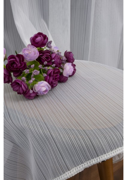 Taç Mat Çizgili Ekru 1/3 Sık Pile Tül Perde Tek Kanat - Ekru 100 x 270 cm