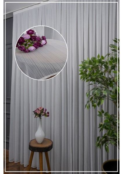 Taç Mat Çizgili Ekru 1/3 Sık Pile Tül Perde Tek Kanat - Ekru 100 x 270 cm fiyatları