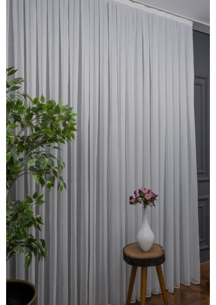 Taç Mat Çizgili Ekru 1/3 Sık Pile Tül Perde Tek Kanat - Ekru 100 x 270 cm modelleri