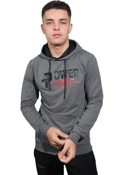 Erkek Power Füme Kapüşonlu Sweatshirt -2804