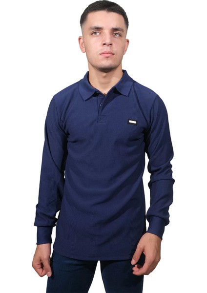 Erkek Polo Yaka Jakar Indigo Kazak