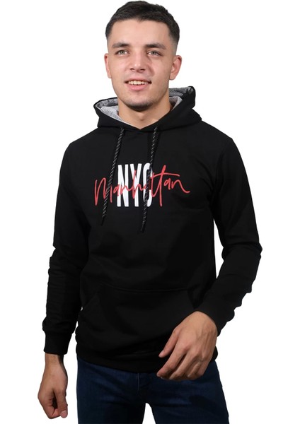 Erkek Nyc Siyah Kapüşonlu SWEATSHIRT-229