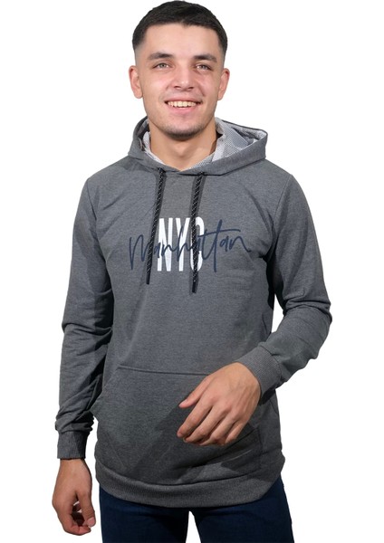 Erkek Nyc Gri Kapüşonlu SWEATSHIRT-222