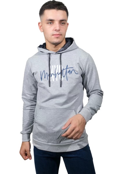 Erkek Nyc Açık Gri Kapüşonlu SWEATSHIRT-223