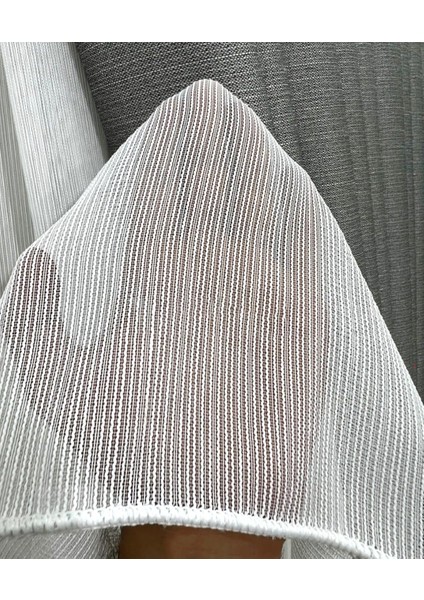 Taç Sık Çizgili Ekstraforlu Pilesiz Tül Perde Tek Kanat - Ekru 100 x 270 cm