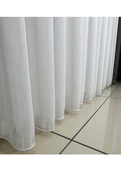 Taç Sık Çizgili Ekstraforlu Pilesiz Tül Perde Tek Kanat - Ekru 100 x 270 cm modelleri