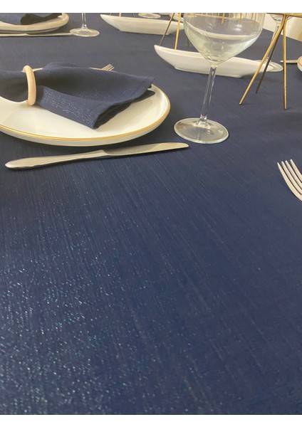 Simli Dertsiz Salon Masa Örtüsü Lacivert 13 Parça
