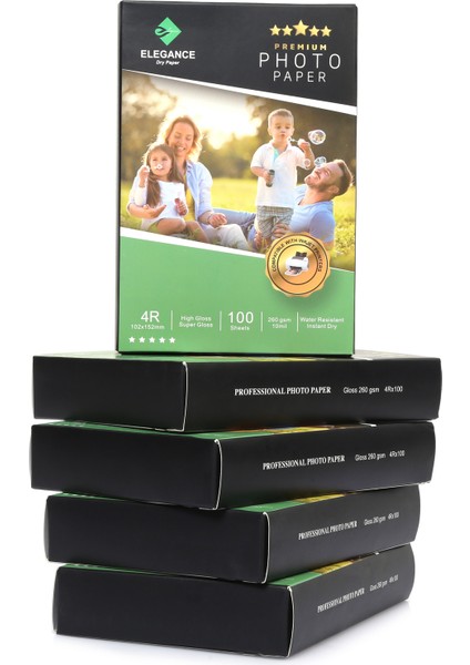 4r 10X15 cm Glossy 260GSM 500ADET Fotoğraf Kağıdı 5 Li