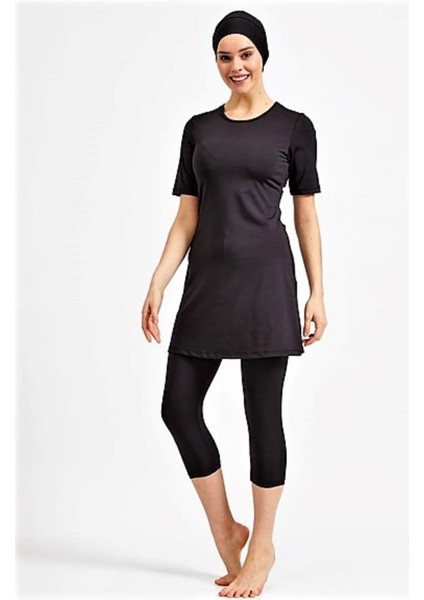 Yarım Kollu,Kapri Taytlı Havuz Mayo Normal-Büyük Beden