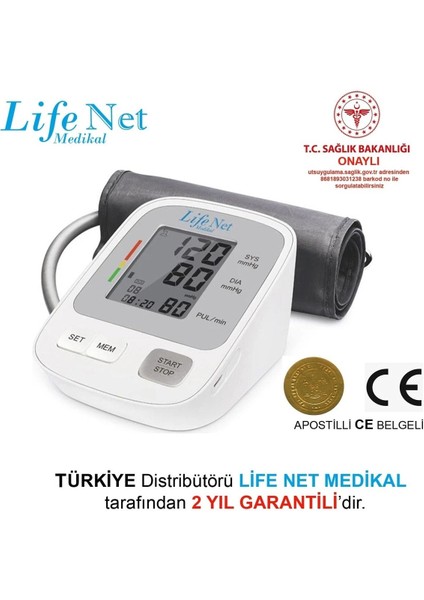 Life Net Medikal Tansiyon Aleti, Üst Koldan Tansiyon Ölçer, Nabız Ölçer, Usb Girişli Wbp-108