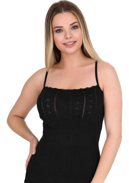 8050 Kadın Kalp Desenli Dantel Ip Askılı Atlet