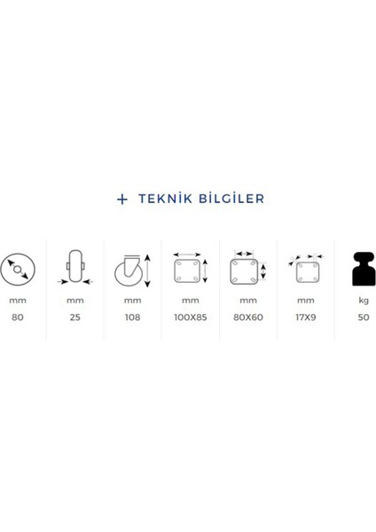 Kama Sabit Tablalı 80 x 25 mm Teker Siyah Burçlu Ağır Yük Tekeri