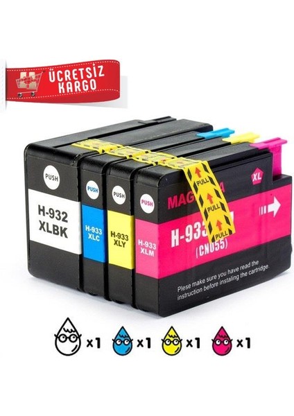 Hp 932XL-HP 933XL 4 Renk Muadil Kartuş Hp 7510/7610/7612/7110/6700/6600/6100