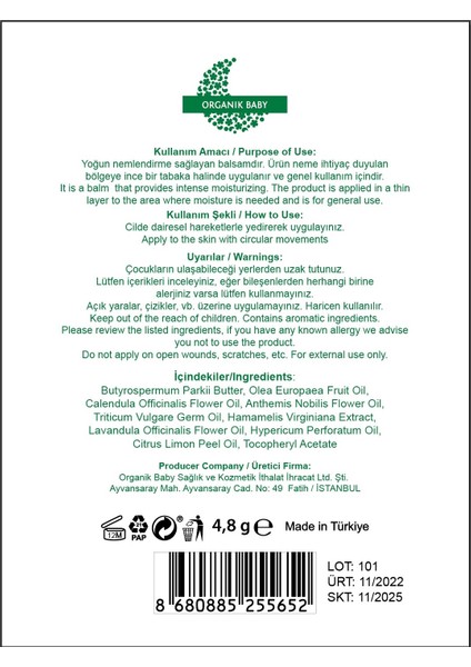 Vegan Cilt Bakım Balmı Anlık Yatıştırıcı Doğal Stick