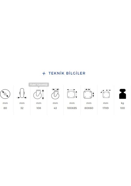 Kama Oynak Tablalı 80 x 32 mm Teker Poliamid Beyaz Burçlu Ağır Yük Tekeri fiyatları