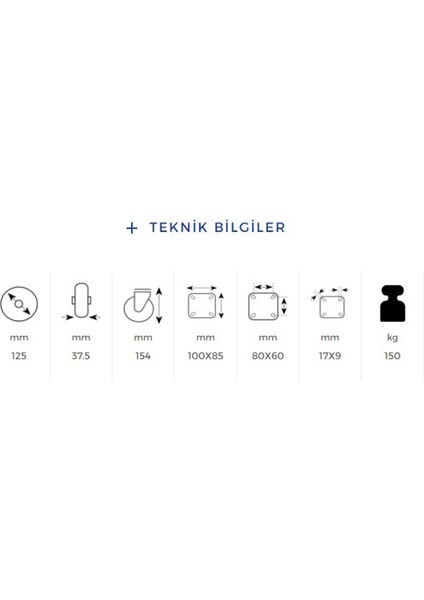 Kama Sabit Tablalı 125 x 40 mm Teker Poliamid Beyaz Burçlu Ağır Yük Tekeri fiyatları