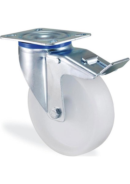 Kama Frenli Oynak Tablalı 125 x 40 mm Teker Poliamid Beyaz Burçlu Ağır Yük Tekeri