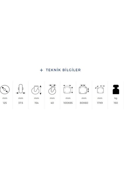 Kama Frenli Oynak Tablalı 125 x 40 mm Teker Poliamid Beyaz Burçlu Ağır Yük Tekeri fiyatları