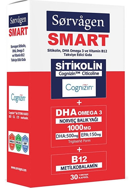 Smart Sitikolin, Dha Omega 3 Norveç Balık Yağı Ve B12 (30 Kapsül)