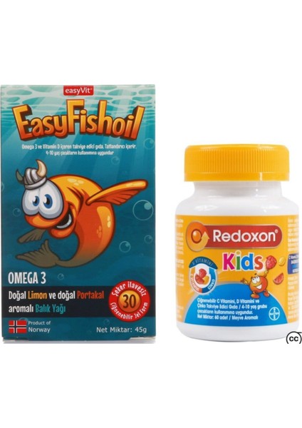 EasyFishoil Omega 3 Balık Yağı30 Jel Tablet + Redoxon Kids Çiğnenebilir 60 Tablet