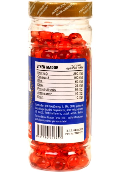 Krill Oil Complex Astaxanthin+Choline+Phosphatidylserine+Omega3+Epa Dha 200 Kapsül