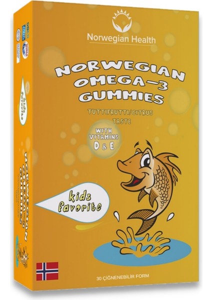 Health Omega 3 Gummies 30 Çiğnenebilir Form Norveç Balık Yağı Tutti Frutti Aromalı.