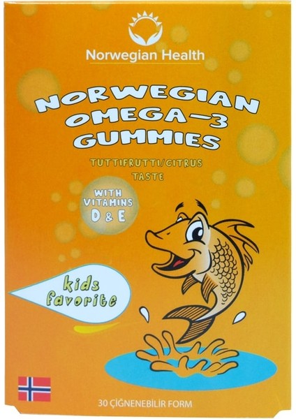 Health Omega 3 Gummies 30 Çiğnenebilir Form Norveç Balık Yağı Tutti Frutti Aromalı.