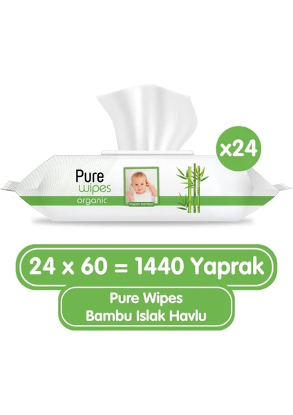 Pure Baby Organik Bambu Özlü Islak Havlu 24×60 (1440 Yaprak)