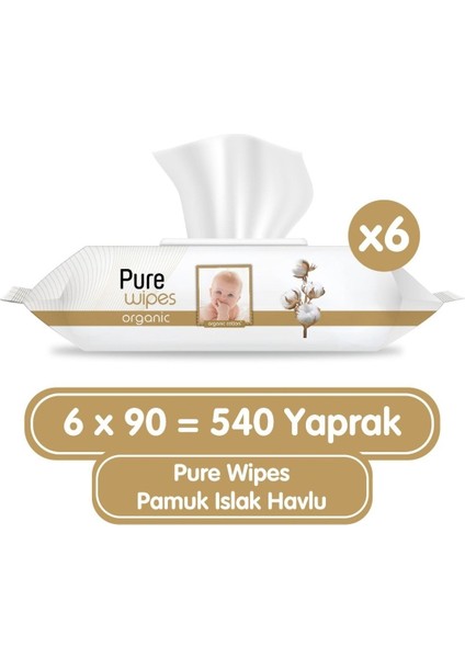 Pure Baby Organik Pamuklu Islak Havlu 6×90 (540 Yaprak)