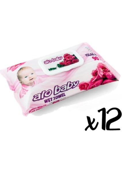 Alo Baby Alobaby Alo Baby Islak Havlu 90 'lı Gül 12 Paket