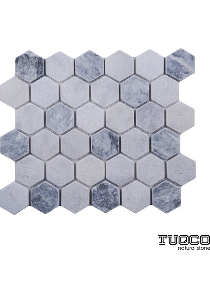 2’’ Hexagon Muğla Beyazı - Gümüş Eskitme Mermer Mozaik
