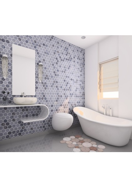 2’’ Hexagon Muğla Beyazı - Gümüş Eskitme Mermer Mozaik