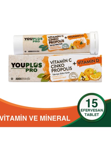 Pro Vitamin C, D, Çinko & Propolis 15 Efervesan Tablet