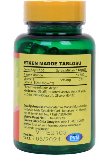 Vitamin E 400 Iu 268 Mg 100 Kapsül fiyatları