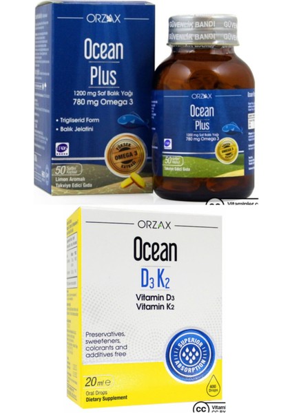 Ocean Ocean Plus Omega3 1200mg 50 Kapsül Ve Ocean Vitamin D3k2 Damla 20ml