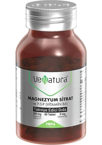 Magnezyum Sitrat P-5-P Vitamin B6 Takviye Edici Gıda 60 Tablet
